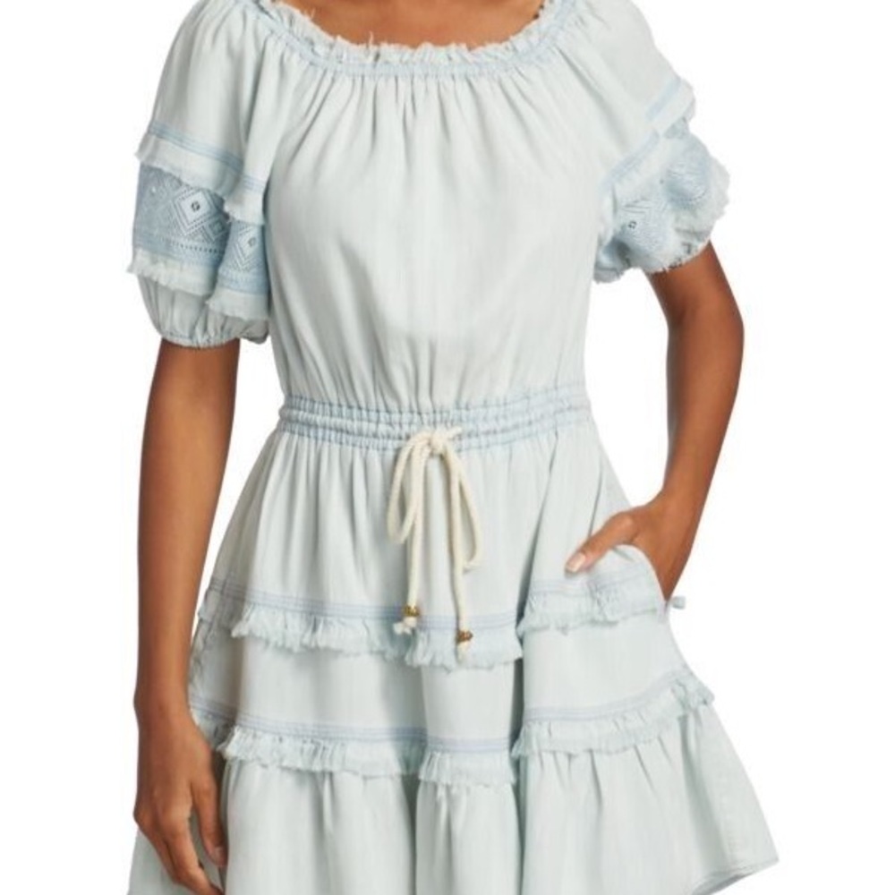Ramy Brook Lala Off-Shoulder Light Chambray Mini Dress